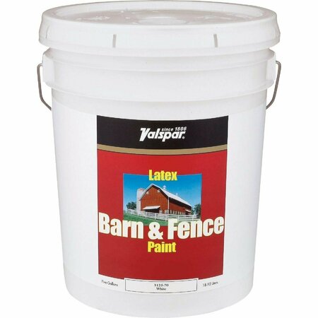 VALSPAR Latex Paint & Primer In One Flat Barn & Fence Paint, White, 5 Gal. 018.3125-70.008